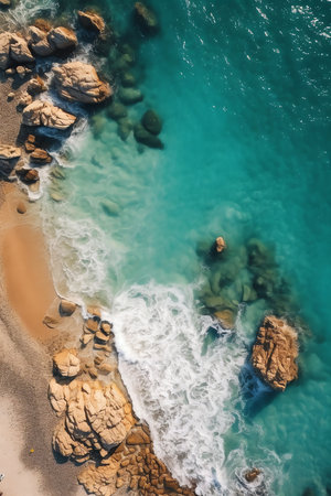 Generative AI : Aerial view of Fanari beach a long stripe of land between Limnothalassa Ksirolimnis Lake and the Thracian Sea East Macedonia and Thrace Greeceの素材
