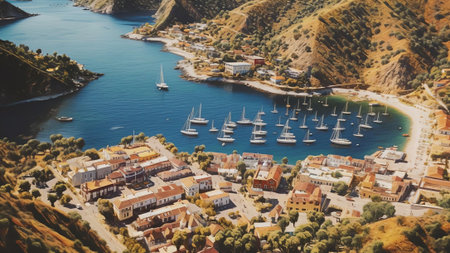 Generative AI : Aerial view of harbor panorama in the seaside town of Silivri Istanbul Turkeyの素材