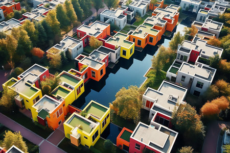 Generative AI : Panoramic aerial view of Amsterdam residential district along the canals The Netherlandsの素材