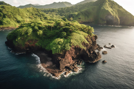 Generative AI : Aerial view of trees in autumn in the bush Ilha do Faial Island on Azores archipelagos Portugalの素材