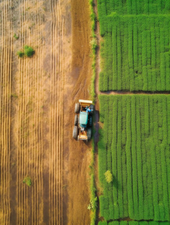 Generative AI : Aerial view of people doing the harvest in the fields in Ha Giang village Vietnamの素材