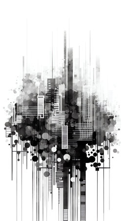 Generative AI : Double exposure of luxury modern highrise buildings and the city can use for business and finance background monochromeの素材