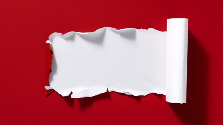 Generative AI : Red torn ripped paper rectangle shape vector illustration Cutout collage piece shred strip cut sheets with square grid Blank horizontal note Calligraphy border isolの素材