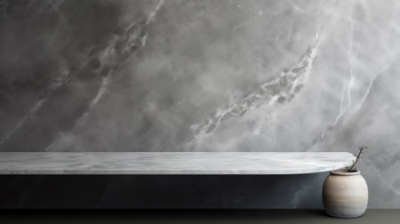 Generative AI : Empty top of natural stone shelves and cement wall background Empty marble black table top cement blackの素材