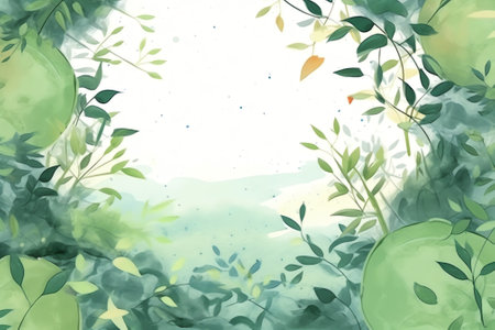 Generative AI : beige green tone spring leaf watercolor background or green tea herb backgroundの素材
