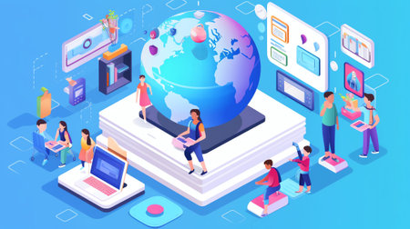 Generative AI : Elearning technology online study Internet of Things IoT Digital education concept Student using laptop compute and mobile phone for elearning class with internet nの素材