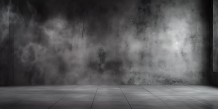 Generative AI : Blank concrete wide dark wall texture backgroundの素材
