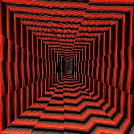 Generative AI : black rectangles in linear rows on a red horizontal background illusion of depth and motion center of graphic design has gentle wave effectの素材