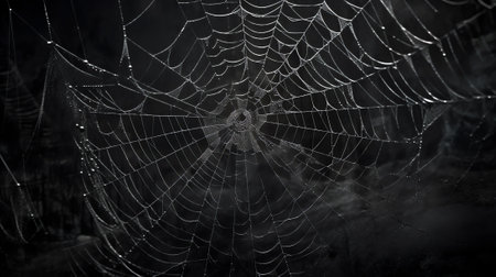 Generative AI : Spider web silhouette against black wall halloween theme dark backgroundの素材