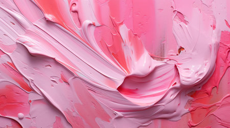 Generative AI : Abstract acrylic and oil smear blot painting wall Pink and Beige Color canvas copy space texture horizontal backgroundの素材