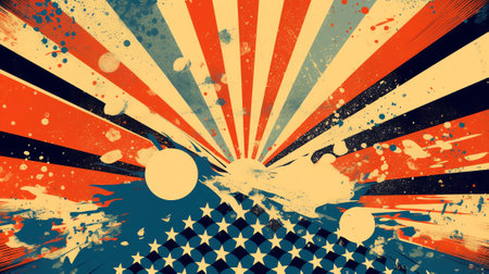 Generative AI : Grunge circus vintage background Horizontal retro poster Vector illustration with red raysの素材