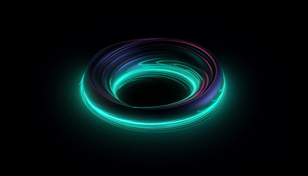 Generative AI : Blur glow background Galaxy portal Moonlight radiance Defocused neon blue color lunar light sphere in ridged swirl texture tunnel on dark blackの素材