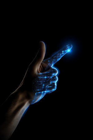 Generative AI : Finger touch interface involving very modern futuristic technology and designwith innovative humanitycreating and developing technology of modern world Elements ofの素材