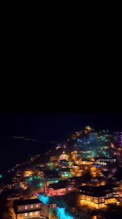Generative AI : Beautiful Tonglu a small hill station in Darjeeling at night time with sky and starsの素材