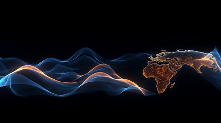 Generative AI : Earth at night from space on black background Minimalist technology global business finance or communication web banner concept Elements of this image furnished byの素材