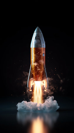 Generative AI : Business Startup Concept Launch of Space Shuttle Atlantis Rocket or spaceship take off and flying to sky with reflection on water Elements of this image furnished bの素材
