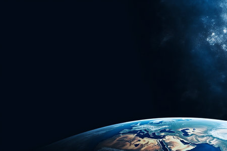 Generative AI : Earth at night from space on black background Minimalist technology global business finance or communication web banner concept Elements of this image furnished byの素材