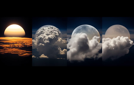 Generative AI : Earths Seasons Equinoxes and Solstices from Space Black and White World Satellite Image The Earths solstice winter summer solstice spring fall equinox Elements of tの素材