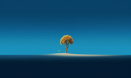 Generative AI : A single tree with beautiful space backgroundの素材