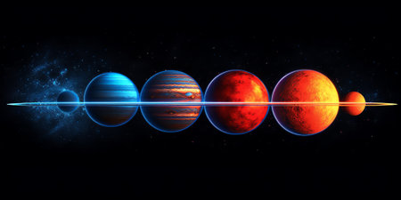 Generative AI : Beautiful view of the planets Saturn Jupiter Uranus Neptune Pluto and Sun from space Solar system planets Saturn Jupiter Uranus Neptune Gas Giant planets Elements fの素材
