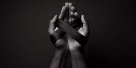 Generative AI : Close up hands holding the orb and Awareness ribbons of common cancer in the wood deskThreat from cancer Social campaign against cancer conceptElements of this imagの素材