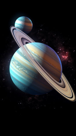 Generative AI : Beautiful view of the planets Saturn Jupiter Uranus Neptune Pluto and Sun from space Solar system planets Saturn Jupiter Uranus Neptune Gas Giant planets Elements fの素材