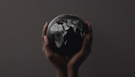 Generative AI : African and Caucasian female hands holding earth globe Different concept such as ecology international friendship and equality Elements of this image furnished by Nの素材