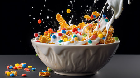 Generative AI : Corn flake stars bowl with little astronauts Space day food and good morning conceptの素材