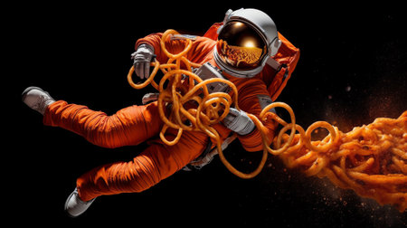 Generative AI : Cosmonaut floating in outer space close to Mars planet Elements of this image furnished by NASAの素材