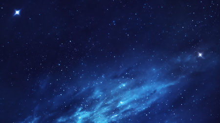 Generative AI : Astrophotography of a dark blue starry sky with many stars nebulae and galaxies Panoramic wide horizontal photo for banner head coverの素材