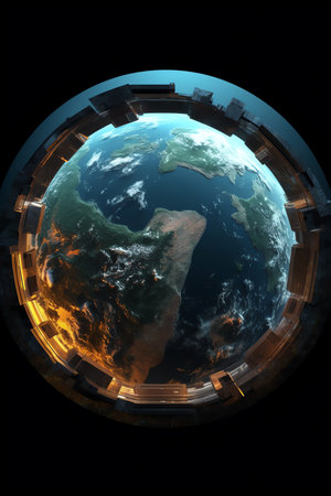 Generative AI : Earth in spaceship international space station porthole Travel and tourists in space concept Science fiction art Elements of this image furnished by NASAの素材