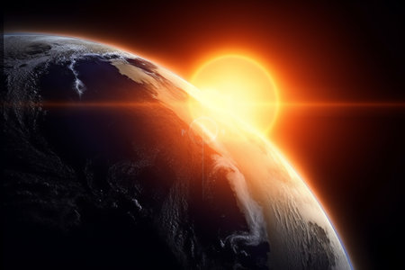 Generative AI : Flat Earth in space with sun and moon Flat planet Earth conspiracy theory The flat Earth model is an archaic conception of Earths shape as a plane or disk Elementsの素材