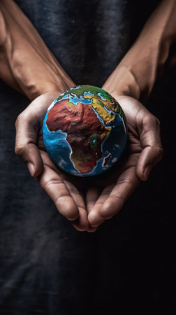 Generative AI : African and Caucasian female hands holding earth globe Different concept such as ecology international friendship and equality Elements of this image furnished by Nの素材