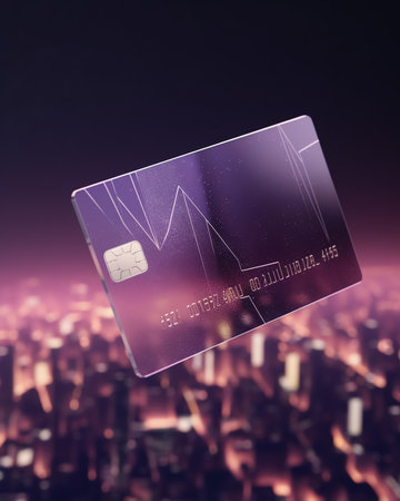 Generative AI : Credit card on modern laptop computer monitor screen on wooden table over office city tower and skyscraper Online epayment concept Elements of this image furnishedの素材