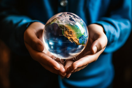 Generative AI : African and Caucasian female hands holding earth globe Different concept such as ecology international friendship and equality Elements of this image furnished by Nの素材
