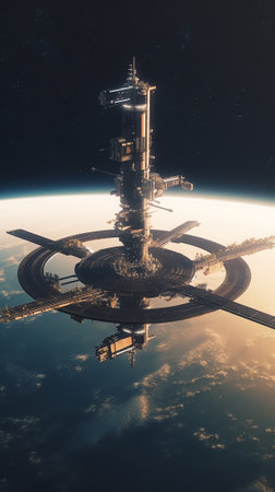 Generative AI : A space station above the Earth Elements of this image furnished NASAの素材