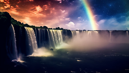 Generative AI : Colorful waterfall with milky wayの素材