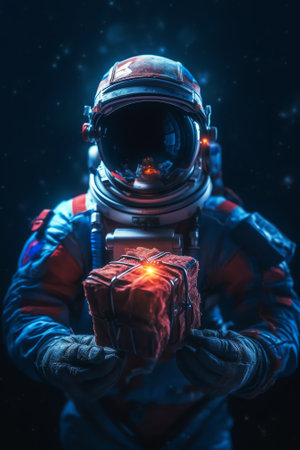 Generative AI : Astronaut or spaceman or cosmonaut on space background with blue and red light as scifi or fantastic explore background for design Elements of this image furnishedの素材