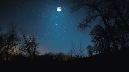 Generative AI : Full moon Stars super full moon Full moon with the background full of stars in the galaxy Horizontal photography Hunters Moon Photography 9 October 2022の素材