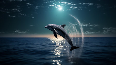 Generative AI : Dolphins swimming underwater in the tropical seaBeautiful landscape with sand dunes in the Sahara desert super full moon in the background Sahara Morocco Elements oの素材