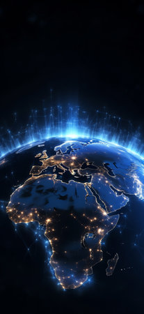 Generative AI : Earth at night from space on black background Minimalist technology global business finance or communication web banner concept Elements of this image furnished byの素材