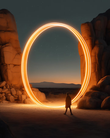Generative AI : A naturally formed arch at night in the alabama hills national scenic area eastern sierra nevadas californiaの素材