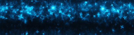 Generative AI : Astrophotography of a dark blue starry sky with many stars nebulae and galaxies Panoramic wide horizontal photo for banner head coverの素材