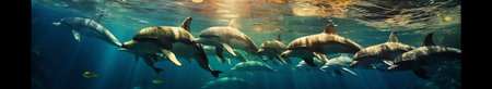 Generative AI : Dolphins swimming underwater in the tropical seaBeautiful landscape with sand dunes in the Sahara desert super full moon in the background Sahara Morocco Elements oの素材