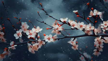 Generative AI : Beautiful cherry blossom sakura flowers with Milky Way star in night skies full moon Retro style artwork with vintage color toneElements of this moon image furnisheの素材
