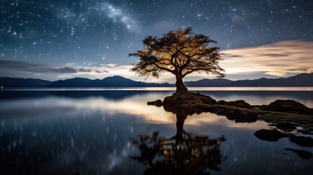 Generative AI : A beautiful shot of the Milky Way galaxy at a starry night over the Lake Moogerah in Australiaの素材