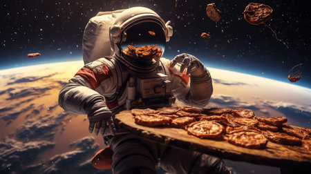 Generative AI : Astronauts in outer space with cheseburgers Elements of this image furnished by NASA Suitable for any purprose useの素材