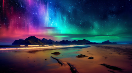 Generative AI : Beautiful Picture of the Galactic Core of Milky Way Galaxy Photographed at Wharariki Beach New Zealand Long Exposure of Stars Astrophotographyの素材