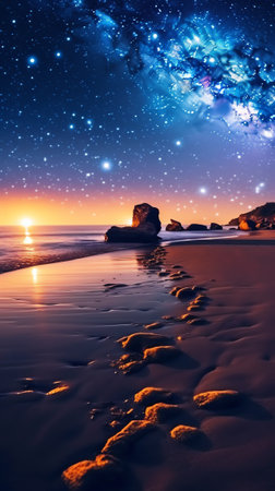 Generative AI : Beautiful Picture of the Galactic Core of Milky Way Galaxy Photographed at Wharariki Beach New Zealand Long Exposure of Stars Astrophotographyの素材