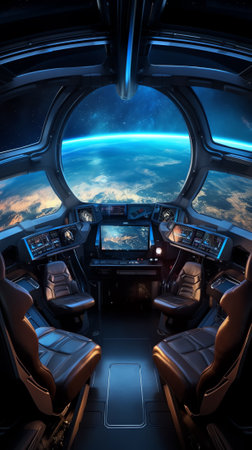 Generative AI : Fantastic view from a porthole of spacecraft on big alien planets Elements of this image furnished by NASAの素材